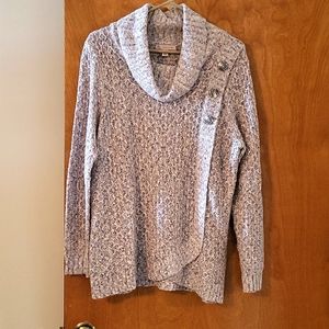 CB Sweater  tan & white  with cowl neck Size L.        B3